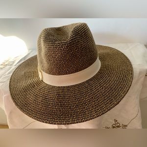 Woolrich woven hat with cream grosgrain ribbon